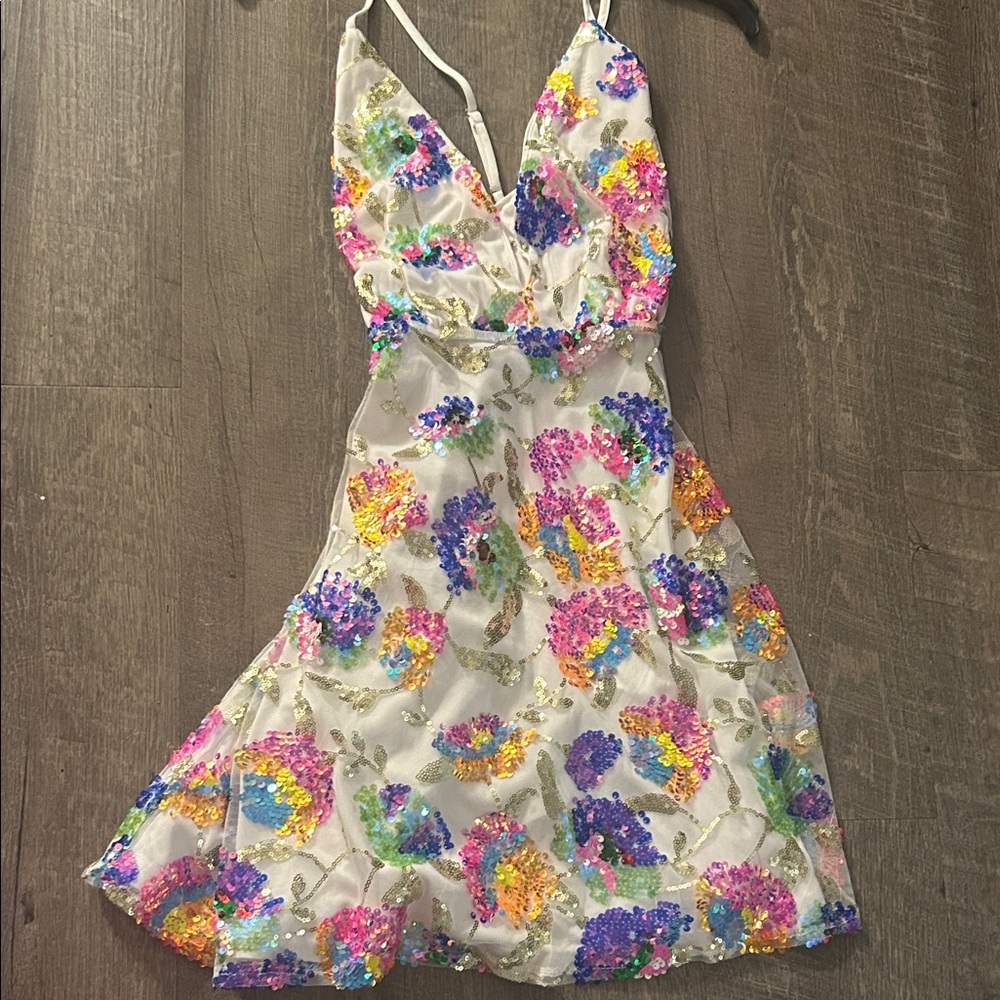 Floral Sequin Mini Dress